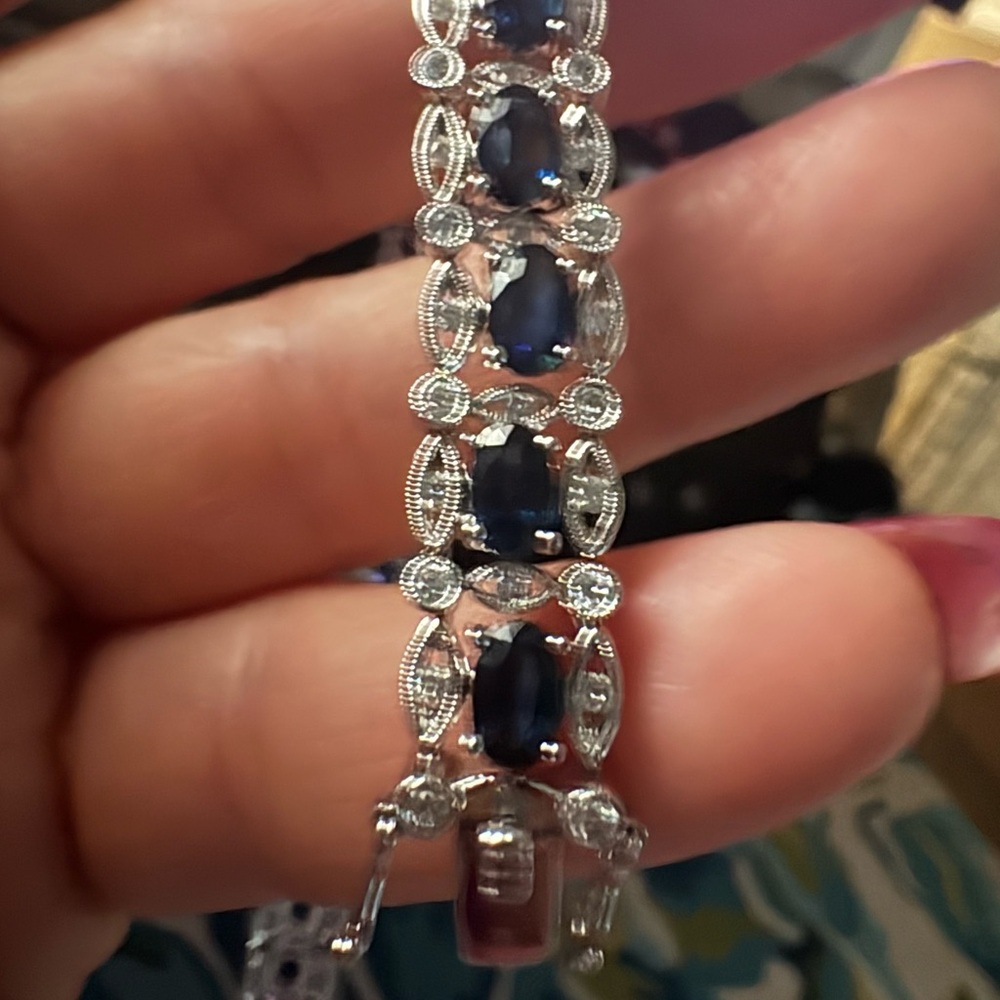 Sophisticated Silver Bracelet with Deep Blue Stones